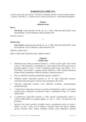 Darovacia zmluva na nebytový priestor – vyplnený vzor: darovanie samostatnej garáže – náhľad prvej strany